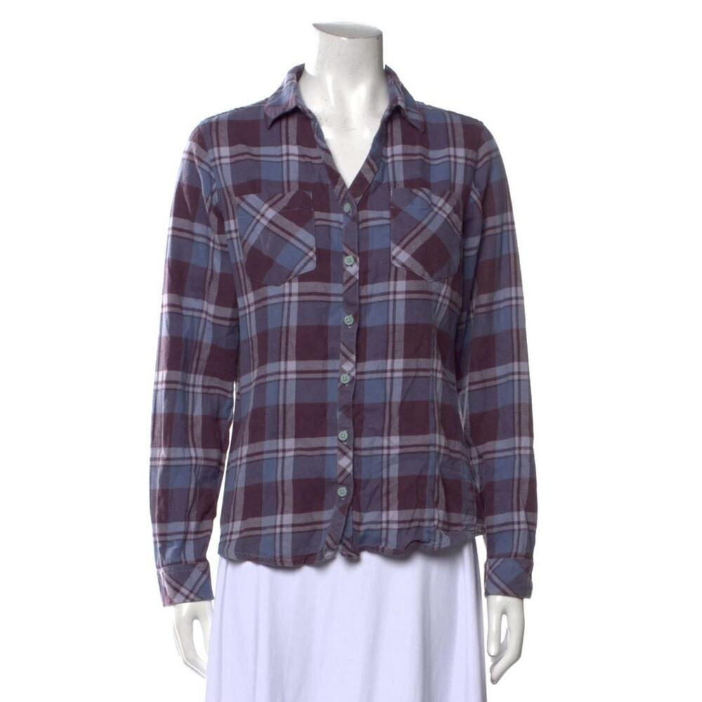 COLUMBIA Purple Plaid Print Flannel Long Sleeve Button-Up Top Shirt Size Medium